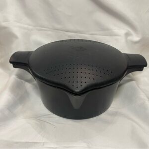 PAMPERED CHEF LARGE 8 Cup 2 Qt MICRO-COOKER MICROWAVE STEAMER STRAINER LID Black